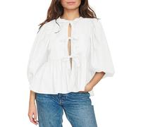 Cioatin Damen-Hemd mit Fliege vorne, niedliche Puffärmel, Y2K, Schößchen, Rüschen, Babydoll-Bluse, Schnürung, Sommer, Ausgehen, Weiss/opulenter Garten, Klein