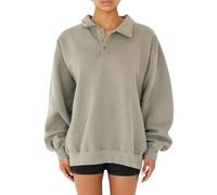 Cioatin Damen-Sweatshirt, Oversize, Fleece, Knopfleiste, Rollkragen, lockere Schultern, Kapuzenpullover, Herbst-Outfits