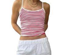 Cioatin Y2K ärmelloses gestreiftes Spaghettiträger-Top für Damen, bauchfrei, rückenfrei, schmale Passform, ästhetisches Ausgeh-Top, Mädchen, Rot/Ausflug, einfarbig (Getaway Solids), Mittel
