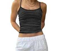 Cioatin Y2K ärmelloses gestreiftes Spaghettiträger-Top für Damen, bauchfrei, rückenfrei, schmale Passform, ästhetisches Ausgeh-Top, Mädchen, Schwarz / Grau, Groß