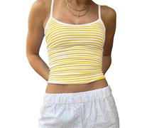 Cioatin Y2K ärmelloses gestreiftes Spaghettiträger-Top für Damen, bauchfrei, rückenfrei, schmale Passform, ästhetisches Ausgeh-Top, Mädchen, gelb, Klein