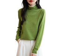 Ciokis Damen Merinowolle Mischung Pullover 2025 Herbst Winter Gefälschtes Zweiteiliges Farbblock Rollkragen Langärmelig Strickpullover (Ozeangrün5230,M)