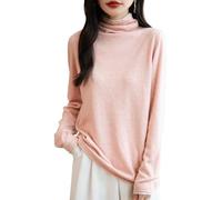 Ciovkis Ciokis Damen Merinowolle Mischung Pullover 2025 Herbst Winter Gefälschtes Zweiteiliges Farbblock Rollkragen Langärmelig Strickpullover (Rosa5185,XL)