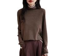 Ciovkis Ciokis Damen Merinowolle Mischung Pullover 2025 Herbst Winter Gefälschtes Zweiteiliges Farbblock Rollkragen Langärmelig Strickpullover (Tan5007,S)
