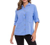 Hemdbluse CIPO & BAXX "Hemdbluse", Damen, Gr. L, blau, 70% Baumwolle, 30% Leinen, unifarben, relaxed fit normal, mit Knöpfen Manschette, Blusen Hemdbluse, mit Kontrastnähten, WH132 (86944034-L) blau