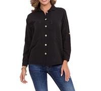 Hemdbluse CIPO & BAXX "Hemdbluse", Damen, Gr. M, schwarz, 70% Baumwolle;30% Leinen, unifarben, casual, relaxed fit normal, Langarm mit Knöpfen Manschette, Blusen, mit Kontrastnähten, WH132 (49386958-M