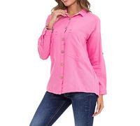 Cipo & Baxx Damen Hemd Holzknöpfe Langarm Leinen Baumwolle WH132 Rosa XL