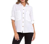 Cipo & Baxx Damen Hemd Holzknöpfe Langarm Leinen Baumwolle WH132 Weiß M