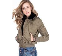 Cipo & Baxx Damen Outdoorjacke Bomberjacke Übergangsjacke Bikerjacke mit Pelzkragen Khaki XS