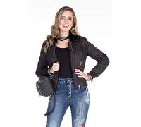 Cipo & Baxx Damen Jacke WJ141 Schwarz - Klassische Bomberjacke im Casual Streetwear Look mit Reißverschluss & Fellkragen - Stylische Übergangsjacke für Alltag & Freizeit - WJ141 Schwarz M