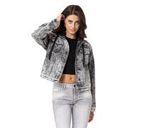 Cipo & Baxx Damen Jacke WJ224 Schwarz - Denimjacke im Casual Streetwear Look mit Kapuze, Knopfleiste & Taschen - Übergangsjacke für Alltag & Freizeit - WJ224 Schwarz XL