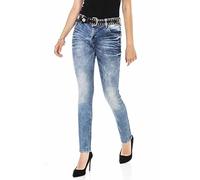 Slim-fit-Jeans CIPO & BAXX "Jeans", Damen, Gr. 29, Länge 34, blau, 98% Baumwolle, 2% Elasthan, unifarben, slim fit lang, Jeans Slim-fit-Jeans, im Used-Look, WD443 (98721114-29) blau