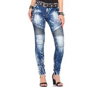 Slim-fit-Jeans CIPO & BAXX "Jeans", Damen, Gr. 31, Länge 32, blau, 98% Baumwolle, 2% Elasthan, unifarben, slim fit lang, Jeans Slim-fit-Jeans, mit Destroyed Look und Rippen-Details, WD-361 (40069048-3