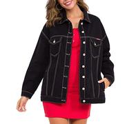 Cipo & Baxx Damen Jeansjacke Oversize Lang Denim Frezeitjacke WJ211 Schwarz L