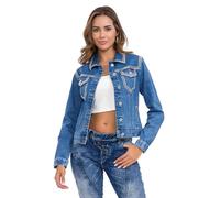 Jeansjacke CIPO & BAXX "WJ213", Damen, Gr. XL, blau, Stoff, 100% Baumwolle, unifarben, regular fit normal, 1-Knopf-Manschette, Jacken Jeansjacke, auffällige Nieten-Details (68115041-XL) blau