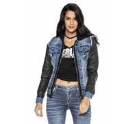 Cipo & Baxx Damen Jeansjacke Series - Klassische Denim, Leder, Sport Verschiedene Jackenmodelle - Knopf und Reißverschluss - Sweat-Kapuze und Sweatärmeln - mit Modernen Komfort-Details