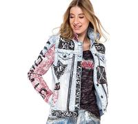 Jeansjacke CIPO & BAXX "WJ162", Damen, Gr. L, blau, Stoff, 100% Baumwolle, gemustert, regular fit normal, Jacken Jeansjacke, mit buntem Muster (32734943-L) blau