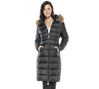 Cipo & Baxx Damen Mantel Winterjacke Steppjacke Parka Jacke mit Fellkapuze Lang Schwarz L