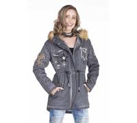 Cipo & Baxx Damen Parka Outdoorjacke Lang Kapuzenjacke Mantel Kunstfell Patches Winterjacke Anthracite S