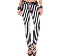 Cipo & Baxx Damen Streifen-Hose Jeans Slim-Fit Extravagant 2-Seiten Design W26 L34 Schwarz-Weiß