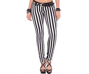 Cipo & Baxx Damen Streifen-Hose Jeans Slim-Fit Extravagant 2-Seiten Design W26 L34 Schwarz-Weiß