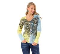 Sweatshirt CIPO & BAXX "SWEATSHIRT", Damen, Gr. XL, gelbblau, 95% Baumwolle, 5% Elasthan, bedruckt, Basic, regular fit normal, Rundhals, Sweatshirts Sweatshirt, aufregenden Muster und dem coolen Marke