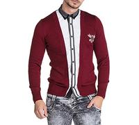 Cipo & Baxx Herren 2 in 1 Strickpullover Design Pullover Strickjacke mit Hemdkragen Hemd Cardigan C-6372 Dunkelrot XL