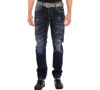 Regular-fit-Jeans CIPO & BAXX "Jeans", Herren, Gr. 33, Länge 34, blau (dunkelblau), 100% Baumwolle, unifarben, Basic, regular fit lang, Jeans, mit lässigen Destroyed-Elementen, CD539 (63565756-33) dun