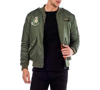 Cipo & Baxx Herren Bomberjacke Übergangsjacke Fliegerjacke Jacke im Military-Still mit Patches Gr.XL Grün