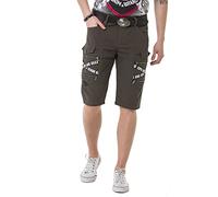 Cipo & Baxx Herren Cargo Shorts Denim Jeans Bermuda Kurzehose Capri Markenschriftzüge CK253 Khaki W40