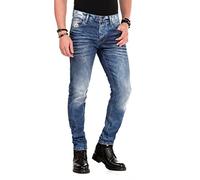 Cipo & Baxx Herren CD319Y Jeans Hose Straight Fit Verwaschen Denim Hose Men Freizeit Pants Blau - CD319Y-BLUE-W42-L32