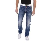 Cipo & Baxx Herren Jeanshose Denim Kontrastnähte Straight Fit Regular Jeans Hose Pants CD704 Blau W33 L34