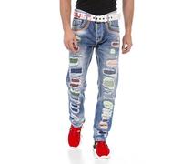Straight-Jeans CIPO & BAXX "DENIM", Herren, Gr. 38, Länge 32, blau, 100% Baumwolle, unifarben, casual, figurumspielend lang, Jeans, bequeme Jeans im angesagten Destroyed-Look, CD644 (48159705-38) blau