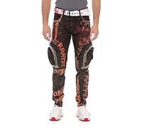 Cipo & Baxx Herren Hose Jeans Denim Ausgefallen Allover Design Nieten Jeanshose Pants CD693 Burgundy W34 L32