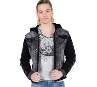 Cipo & Baxx Herren Hybrid-Denimjacke CJ-155 Schwarz - Klassische Denim, Sport Verschiedene Jackenmodelle - Sweat-Kapuze und Sweatärmeln - mit Modernen Komfort-Details - CJ-155 Schwarz S