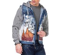 Cipo & Baxx Herren Hybrid-Denimjacke CJ-209 Blau - Klassische Denim, Sport Verschiedene Jackenmodelle - Sweat-Kapuze und Sweatärmeln - mit Modernen Komfort-Details - CJ-209 Blau L