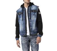 Cipo & Baxx Herren Hybrid-Denimjacke CJ-307 Blau - Klassische Denim, Sport Verschiedene Jackenmodelle - Sweat-Kapuze und Sweatärmeln - mit Modernen Komfort-Details - CJ-307 Blau L