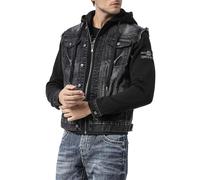 Cipo & Baxx Herren Hybrid-Denimjacke CJ-307 Schwarz - Klassische Denim, Sport Verschiedene Jackenmodelle - Sweat-Kapuze und Sweatärmeln - mit Modernen Komfort-Details - CJ-307 Schwarz XL