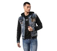 Cipo & Baxx Herren Hybrid-Denimjacke CJ-309 Blau - Klassische Denim, Sport Verschiedene Jackenmodelle - Sweat-Kapuze und Sweatärmeln - mit Modernen Komfort-Details - CJ-309 Blau XL