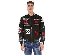 Cipo & Baxx Herren Jacke CJ274 - Stylische College Jacke im Modernen Streetstyle mit Stickereien, Aufnähern & Reißverschluss - Modische Übergangsjacke für Alltag, Freizeit & Party - CJ274 Schwarz L