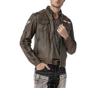 Cipo & Baxx Herren Jacke CJ304 Braun - Stylische Übergangsjacke im Biker Design mit Aufnähern, Reißverschluss & Brusttaschen - Modische Freizeitjacke für Alltag, Party & Outdoor - CJ304 Braun M