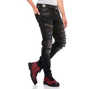5-Pocket-Jeans CIPO & BAXX "Jeans", Herren, Gr. 33, Länge 32, schwarz, 98% Baumwolle, 2% Elasthan, unifarben, slim fit lang, Jeans 5-Pocket-Jeans, im destroyed Look (29762237-33) schwarz