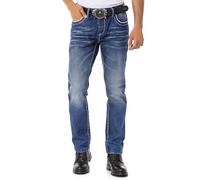 Cipo & Baxx Herren Jeans CD148 - Straight Fit Jeans Hose, Dunkelblau mit auffälligen Kontrastnähten, Bequeme Herren Freizeithose aus 100% Baumwolle mit Knopfleiste CD148-DB-W36-L34