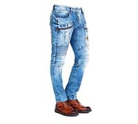 Cipo & Baxx Herren Jeans Hose Denim Nähte Reißverschlüsse Taschen Schlaufen Kreuz Stickereien Design Modern Freizeit Streetwear Style Clubwear CD293 (34, Blau)
