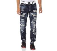 Cipo & Baxx Herren Jeans Hose Denim Regular Fit Destroyed Jeanshose CD843 Dunkelblau W36 L34