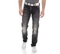 Cipo & Baxx Herren Jeans Straight Fit Ziernähte Logo Stickerei auf Gesäßtasche Stilvoll Jeanshosen (DE/NL/SE/PL, Bundweite & Schrittlänge, 33, 32, Schwarz)