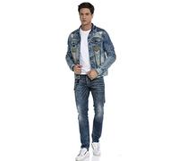 Cipo & Baxx Herren Jeansjacke Destroyed Nieten Denim Used Vintage Übergangsjacke CJ264 Blau S