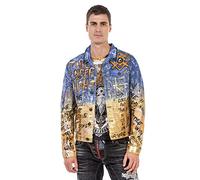 Cipo & Baxx Herren Jeansjacke Jacke Ausgefallen Nieten Graffiti Design Übergangsjacke Freizeit CJ265 Blau-Gold XL