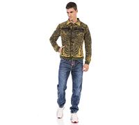 Cipo & Baxx Herren Jeansjacke CJ273 Gelb - Stylische Denim Jacke im Modernen Design mit Prints, Used-Waschung & Zierdetails - Modische Übergangsjacke für Alltag, Freizeit & Party - CJ273 Gelb L