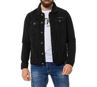 Jeansjacke CIPO & BAXX "CJ289", Herren, Gr. S, schwarz (flatschwarz), Stoff, 100% Baumwolle, unifarben, regular fit normal, V-Ausschnitt, 1-Knopf-Manschette, Jacken Jeansjacke, mit Knopfleiste (335080